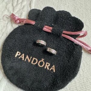 TWO Pandora Authentic Sterling Trinity Spacer Charm w/Pink CZ's 925 ALE